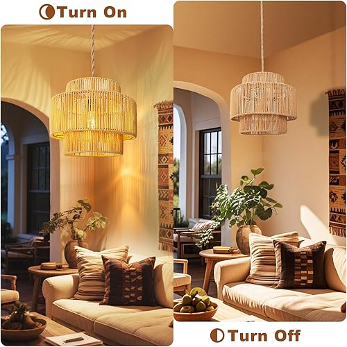 Miniatura 4 de Lámpara colgante de ratán - iluminación colgante de 16.4 pies con cable enchufable, enchufe a toma de pared, interruptor de encendido y apagado;