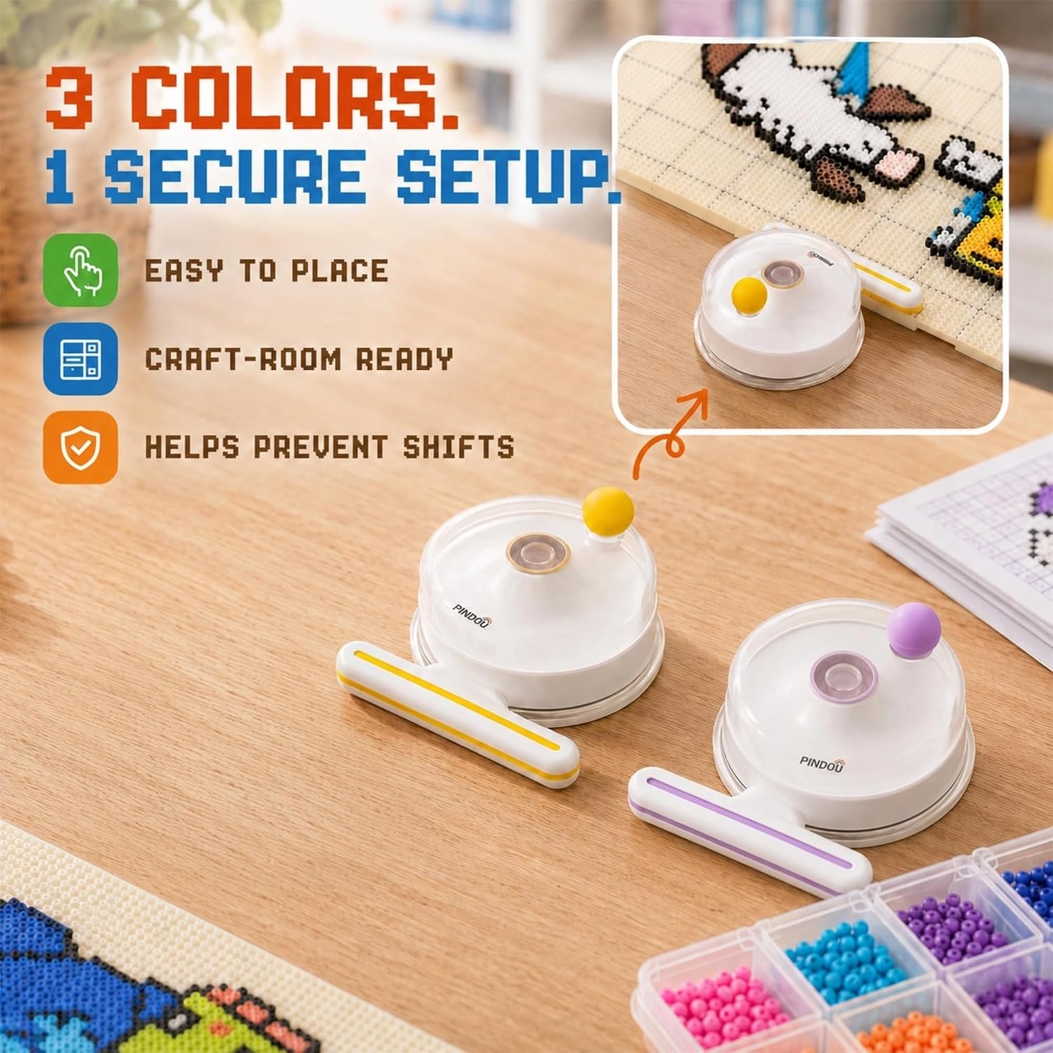 Fuse Bead Board Fixer, Rotating Suction Cup Adjustable Press Plate with Strong Buckle, Multi‑Size Universal DIY Craft Tool for Perler Fuse Bead Art Projects