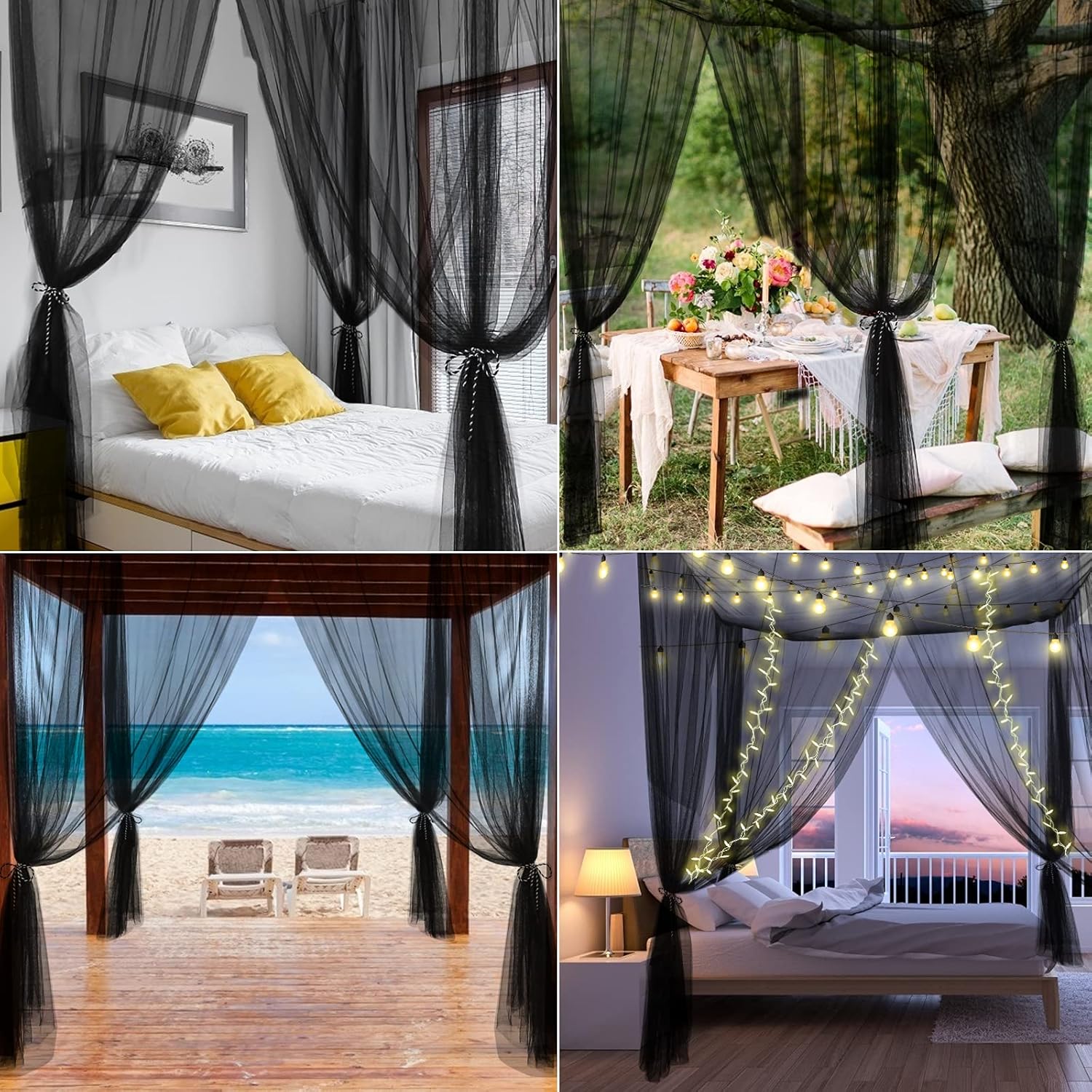 Mosquito Net Bed Canopy for Girls,King Canopy Bed Curtains Queen Size from Ceiling,Dome Mosquito Netting Bed Tent Twin Girls Canopy Bed Decor for Baby Crib,Kid Bed and Adult Beds (Black Square)