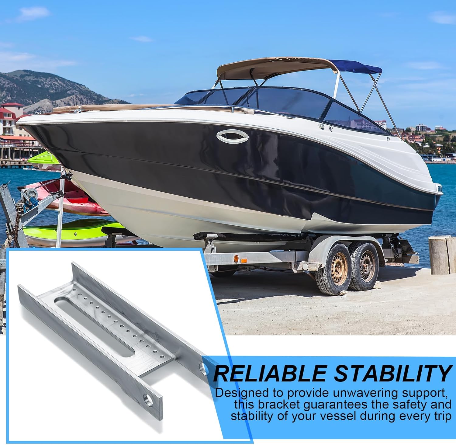 Zonon 4 Pcs Boat Trailer Bunk Bracket 8" Square U-Bolt Style Galvanized Bunk Bracket Boat Trailer Roller Holder Designed to Support Cross Member Accessories