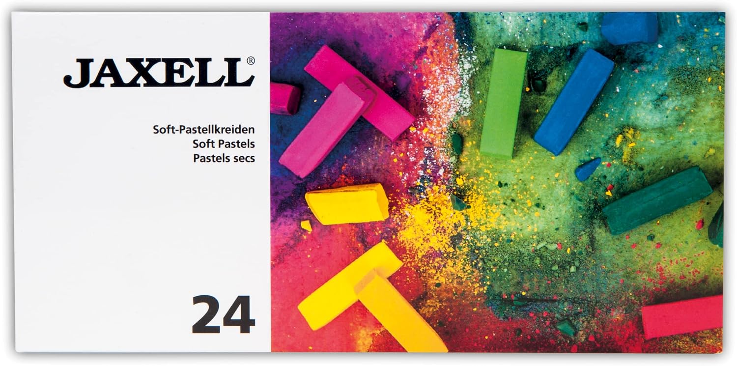 Honsell 14-99890 Pastel Paint Set Pastelli Artist Set, Black Storage Box with 24 Soft Pastels, Drawing Accessory Set and a Drawing Pad in DIN A4