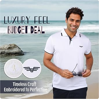 Albert Morris Mens Short Sleeve Polo Shirts, Regular Fit, Moisture Wicking Performance Polyester, 4-Pack