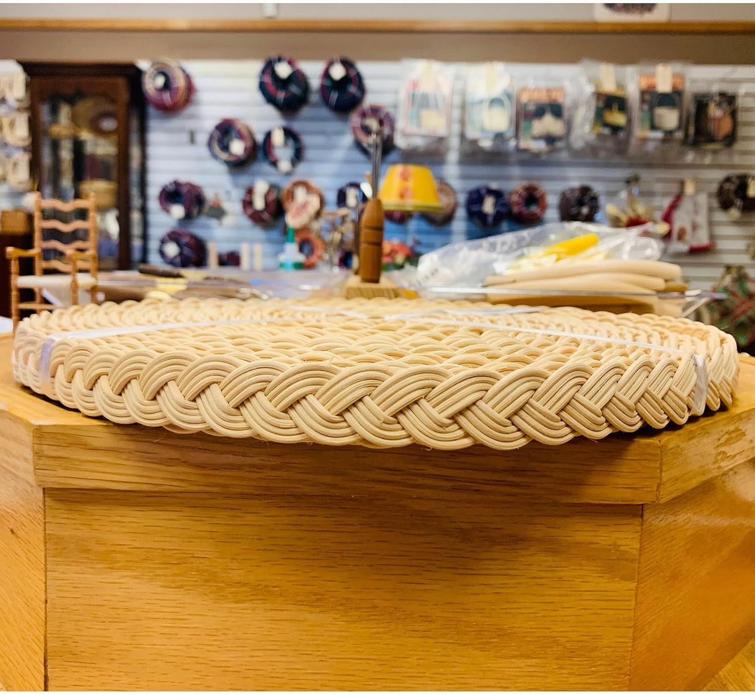 98.4 ft/30 m Round Reed Rattan Braid Natural Rattan Furniture Edge Decor Round Reed High Pliable Wicker Repair Kit for Basket Bassinet Cane Chairs Table Weaving(6cm Width)