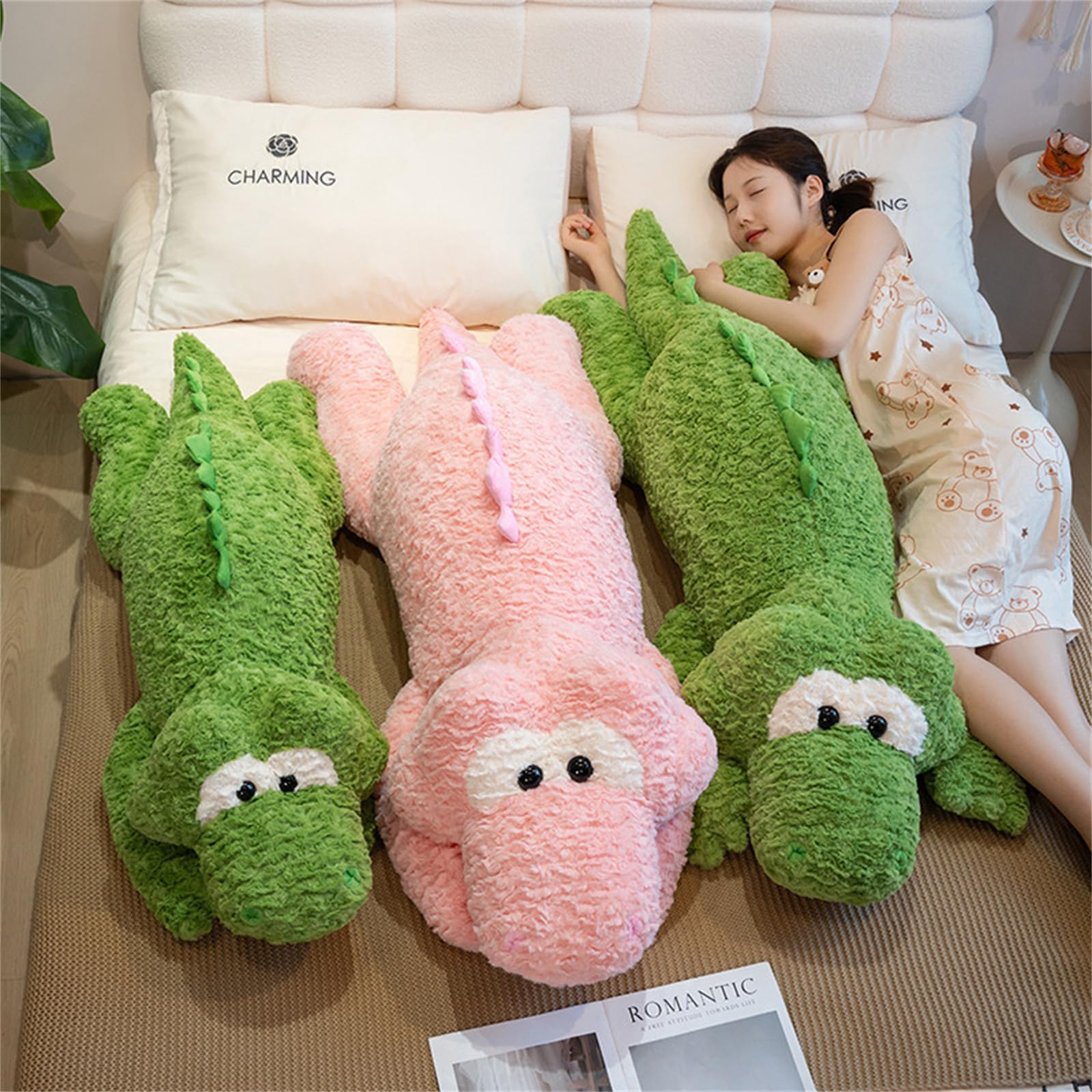 Krokodil Kuscheltier, Groß Krokodil Stofftier, Riesen Kuscheltier, Süßes Riesiges Flauschiges Jumbo Plüsch Spielzeug, Krokodil PlüSch Kissen, Geschenk FüR Kinder Jungen MäDchen (110cm,Fen)
