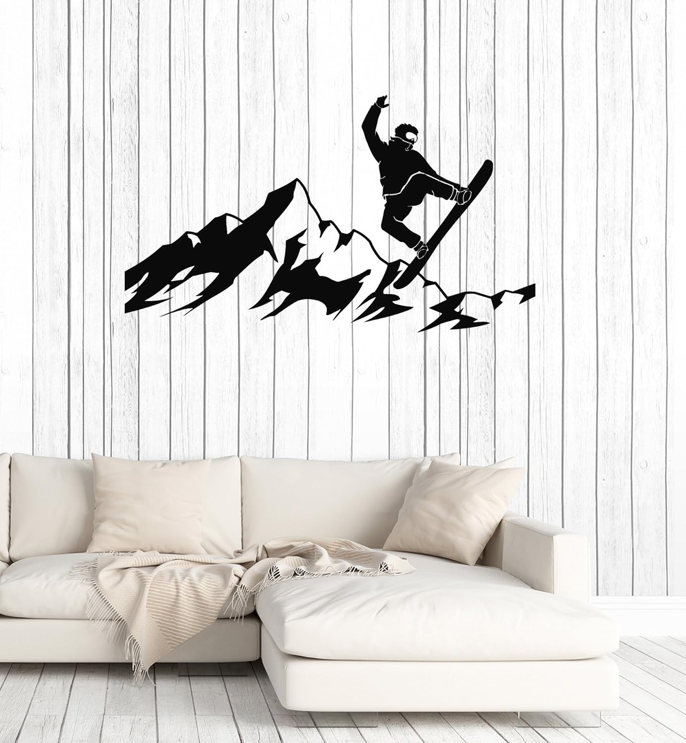 Snowboarder Vinyl Wall Decal Mountains Snowboarding Silhouette Winter Sport Stickers Mural Large Decor (ig5333)