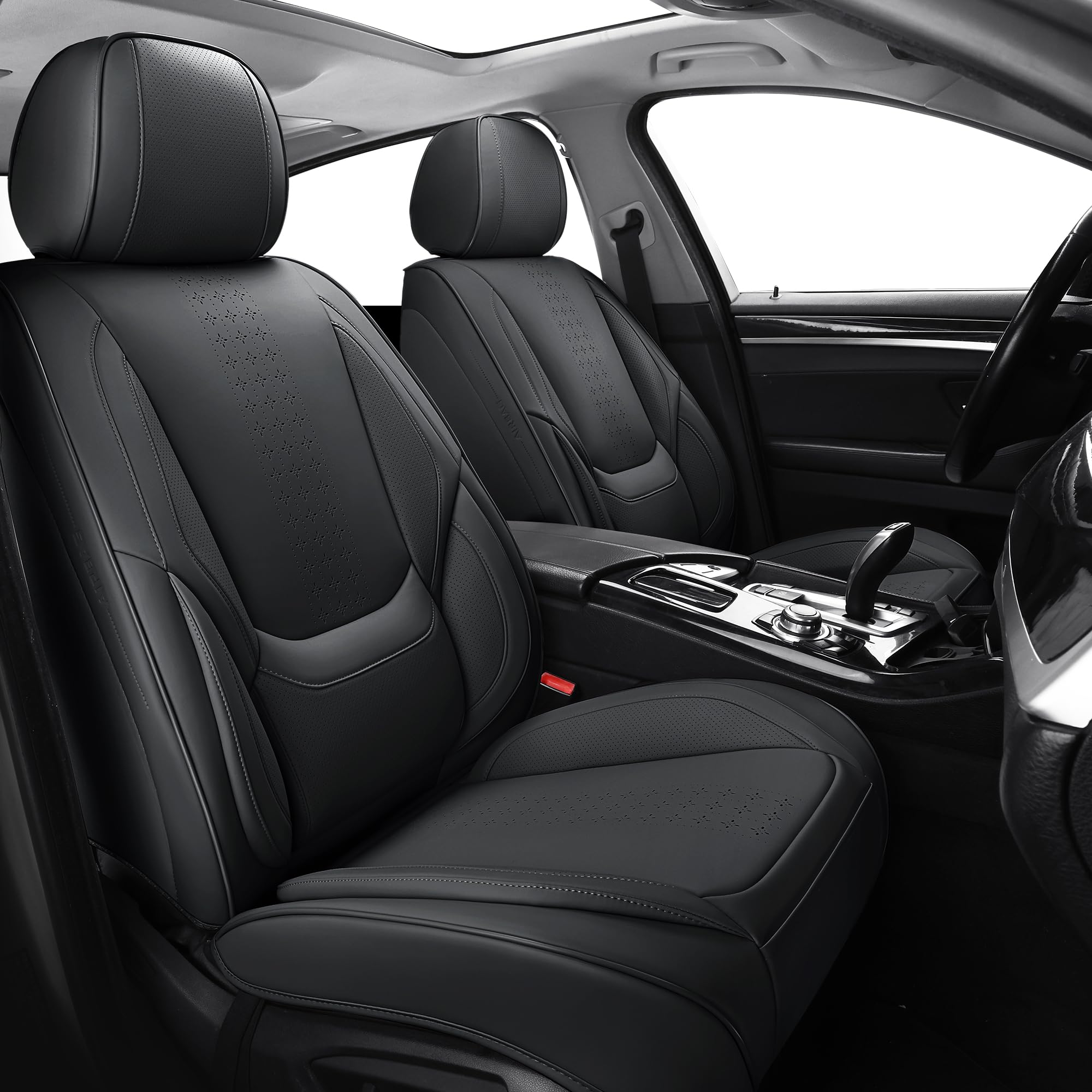 Chezope Car Seat Covers Full Set Universal Fit for Most Cars SUV Sedans Trucks Leather Car Seat Cushion Automotive Seat Cover Car Accessories Waterproof Car Seat Covers SUV (Black)