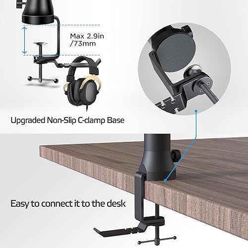 Miniatura 7 de Bietrun Soporte de escritorio para brazo de micrófono (más largo) para Shure SM7BMV7Blue YetiNanoHyperx Quadcast, brazo de micrófono de metal