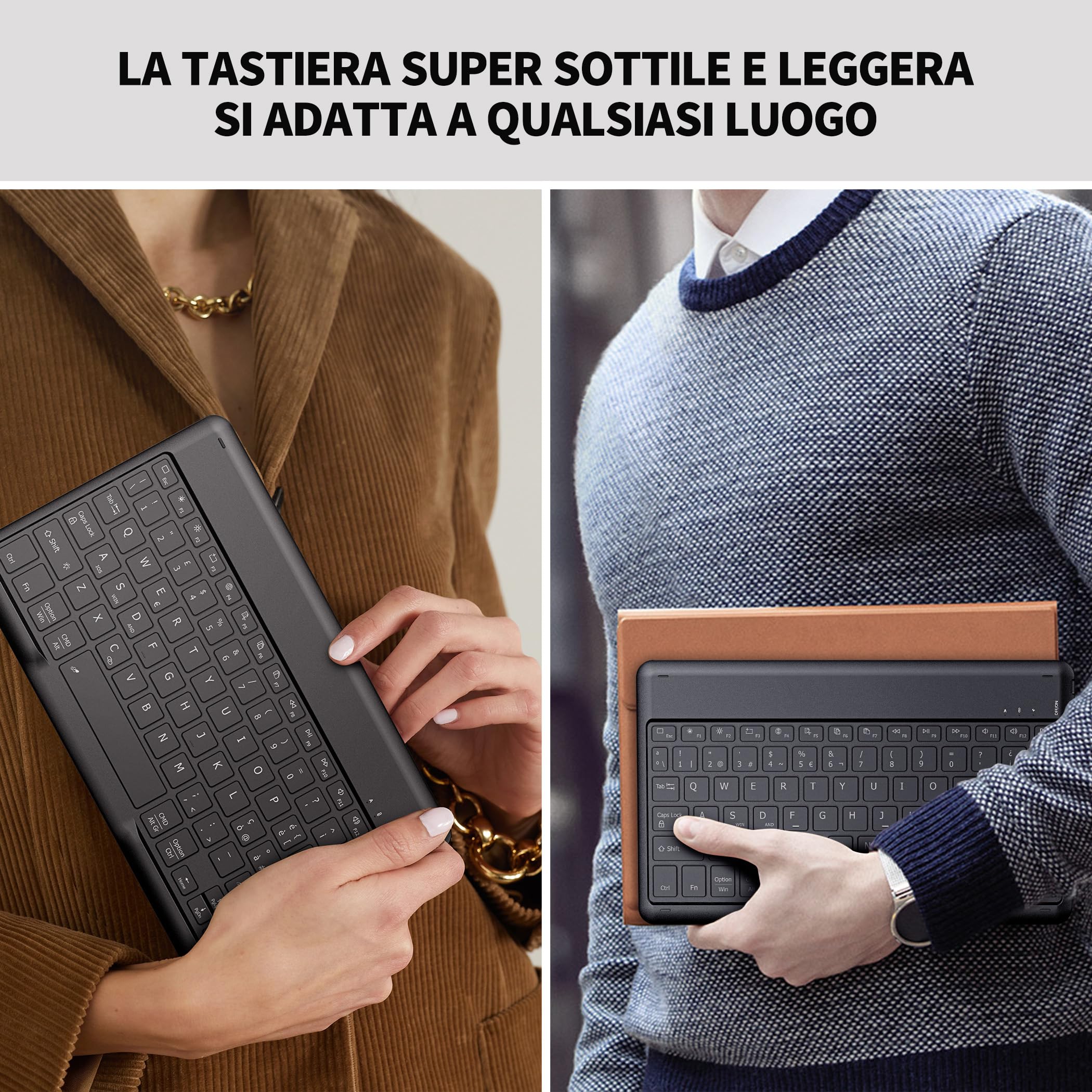 EasyAcc Tastiera Bluetooth Wireless con Windows/Android/iOS, Tastiera Portatile con Tablet Layout Italia, Tastiera Tablet, Retroilluminata
