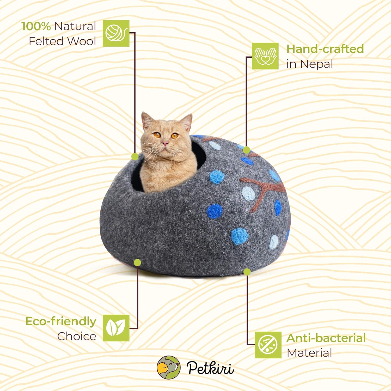 review Handcrafted Felted Wool Cat Cave Bed for Cat and Kittens - Felted from 100% Natural Wool (Midnight Grapes)