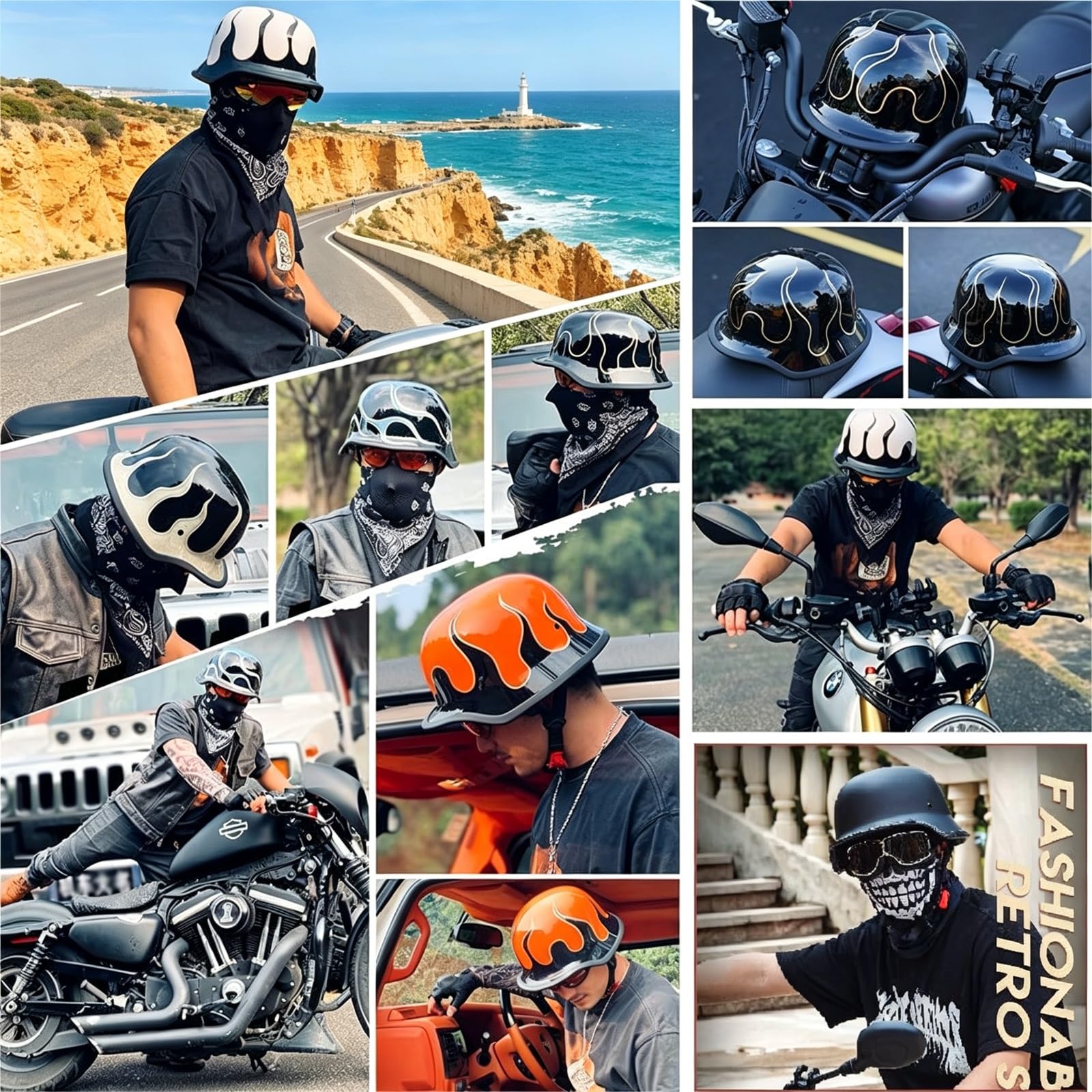Phantom Mini Kask Motocyklowy Otwarty Certyfikat Atest ECE 22.06 Dopuszczony do Ruchu Skorupa ABS Szybkie Zapięcie Cruise Bobber z Kominiarką Skuter Chopper