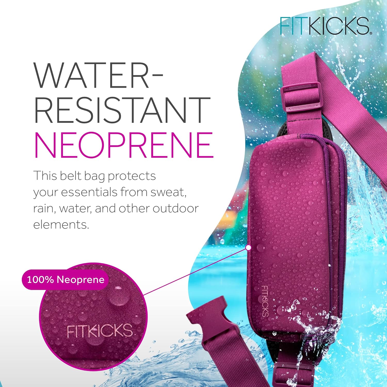 FITKICKS Fitzip Belt Bag and Crossbody Fanny Pack, Waist Pouch with Adjustable Strap - Purple