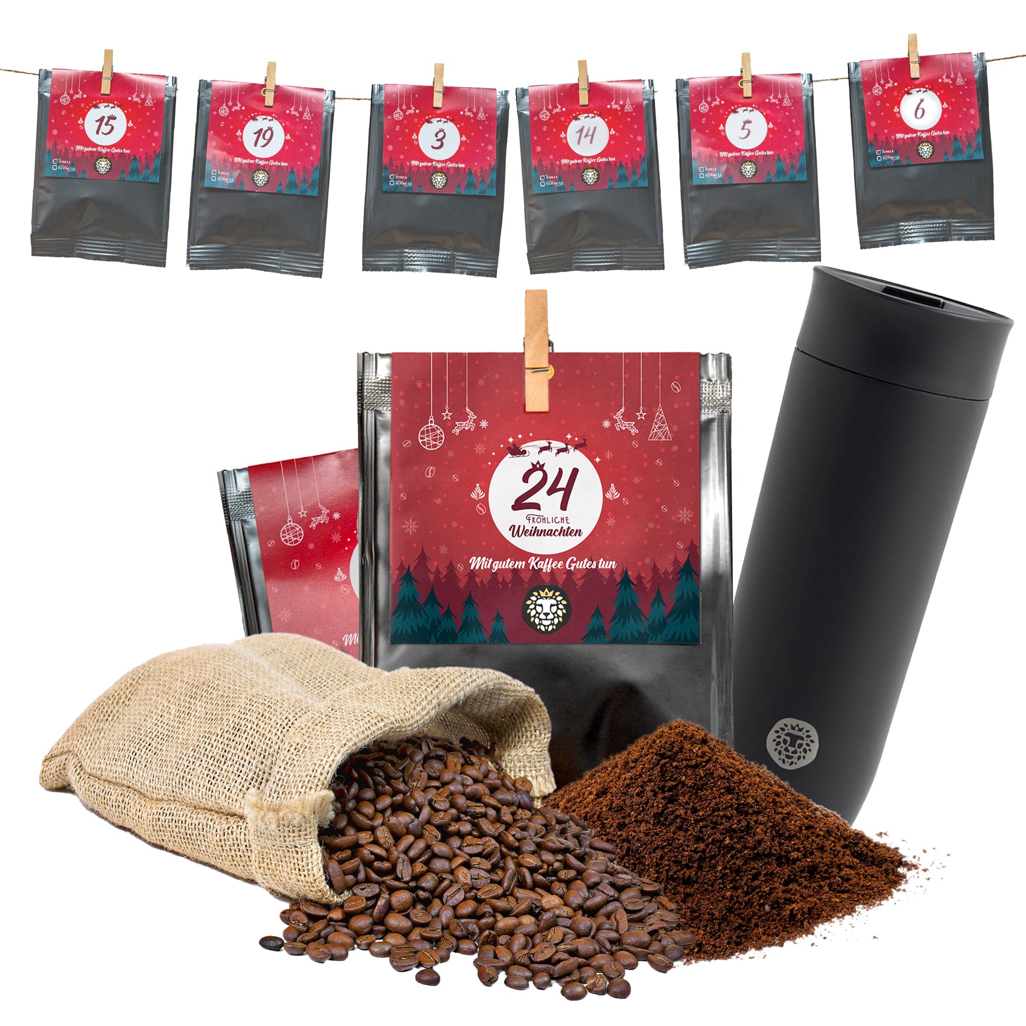 Barista Royal kalendarz adwentowy z kawą (całe ziarna) i kubek termiczny firmy Barista Royal – kubek do kawy na wynos – antracyt – 450 ml