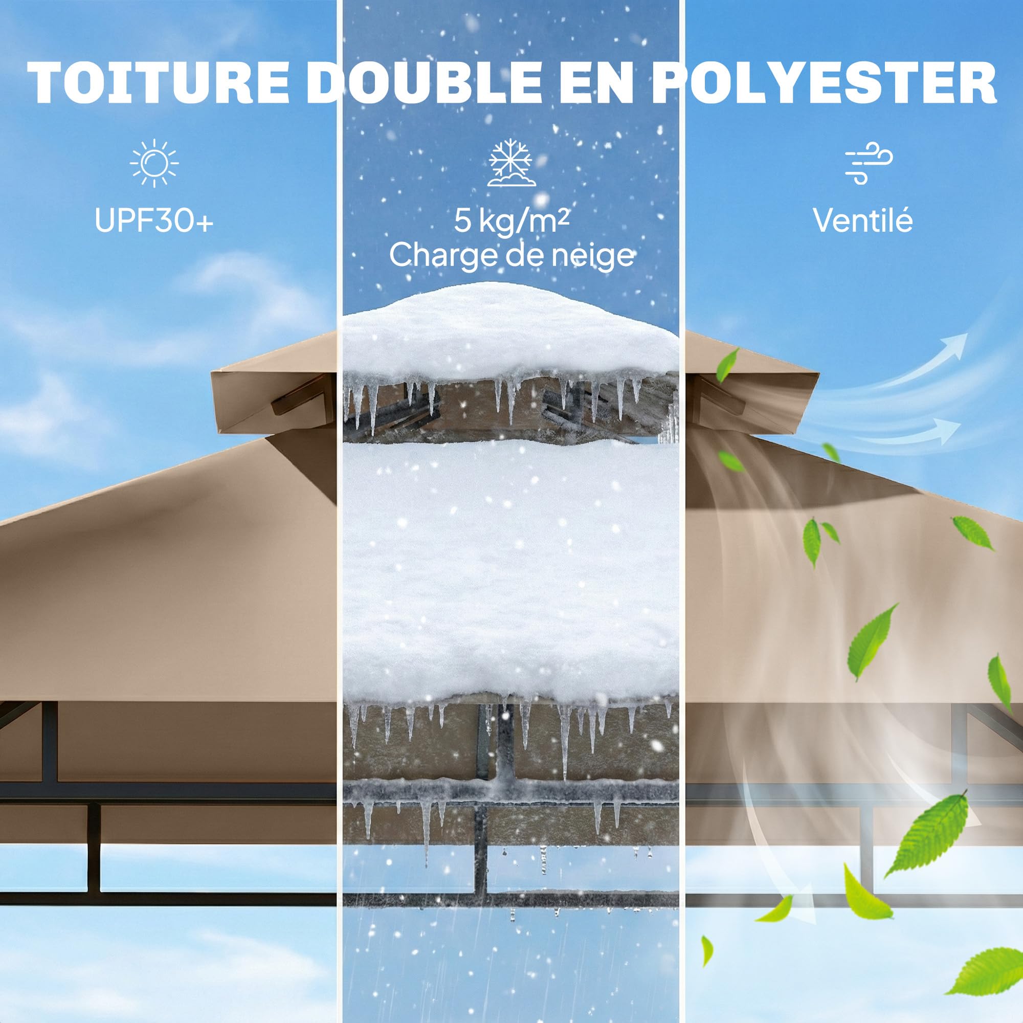Outsunny Rifugio per barbecue all'aperto, gazebo da giardino, 245 x 146 x 255 cm, doppio tetto, 2 ripiani laterali, telaio in metallo, gazebo per barbecue, esterno per feste, picnic, terrazza, marrone