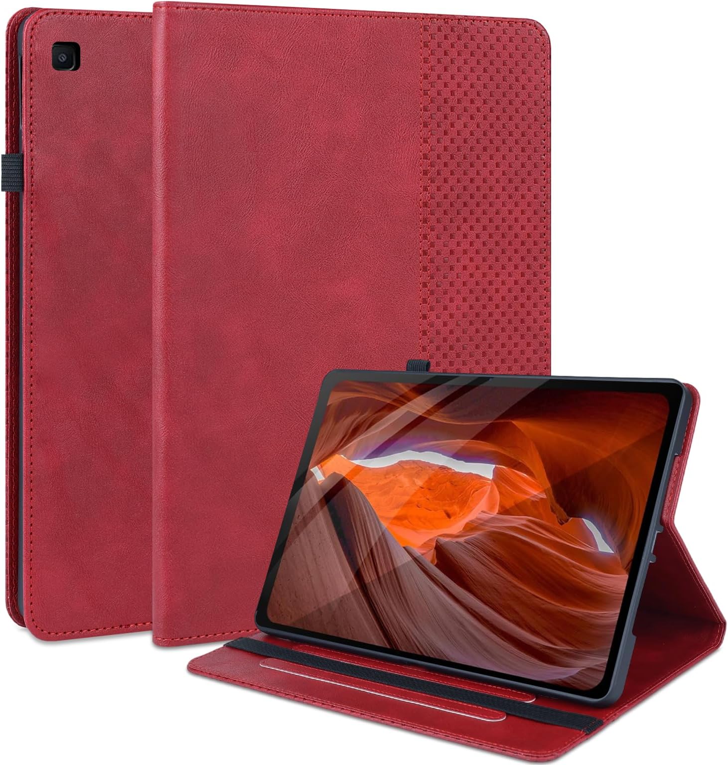 Case for Samsung Galaxy Tab S6 Lite 10.4 Inch 2024 2022 2020 Folio Flip PU Leather SM-P620N P625N P610N P613N P615N with Card Slots Pen Holder Stand Business Tablet Case Checked Red