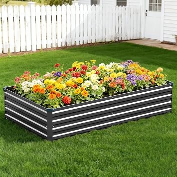 Vengarus 2PCS 8x4x1ft Galvanized Raised Garden Beds Kit,Planter Box Black | Galvanized Steel, Rectangular Metal Planter Raised Beds, Vegetables, Herbs, Flowers, Easy Assembly, Rustproof Safe Backyard