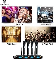Vista 6 de PRORECK MX44 Sistema de micrófono inalámbrico UHF de 4 canales con 4 micrófonos de mano Máquina de karaoke