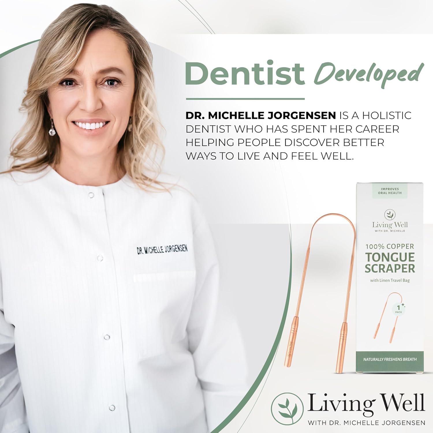 Living Well with Dr. Michelle Copper Tongue Scraper - Premium Metal Tongue Cleaner for Adults & Kids - Eliminate Bad Breath & Enhance Oral Hygiene - Includes Travel Bag - Image 7