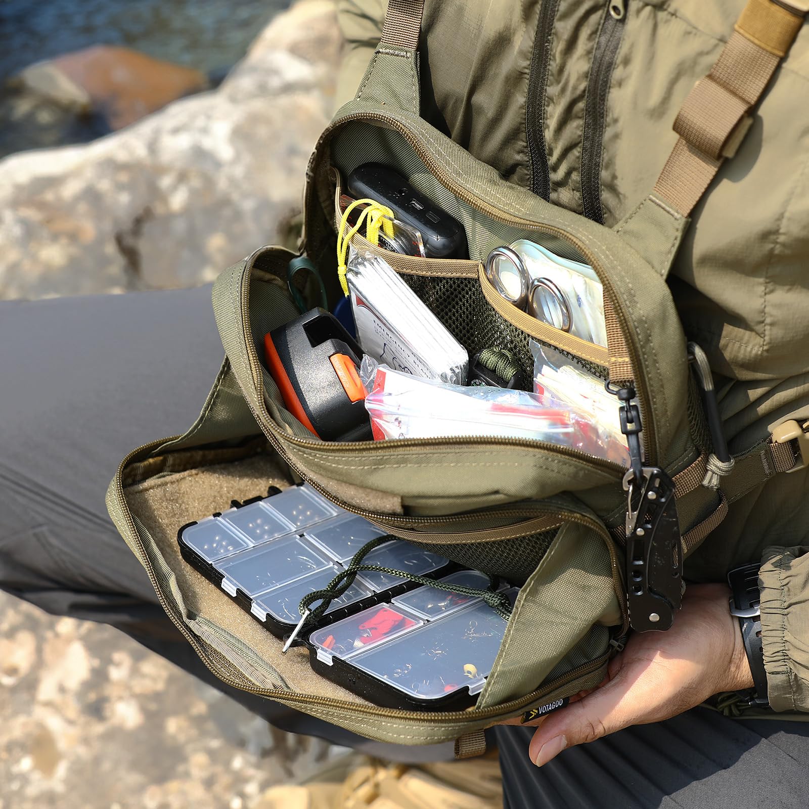 Amazon | VOTAGOO GEAR フィッシングチェストパック (グリーン
