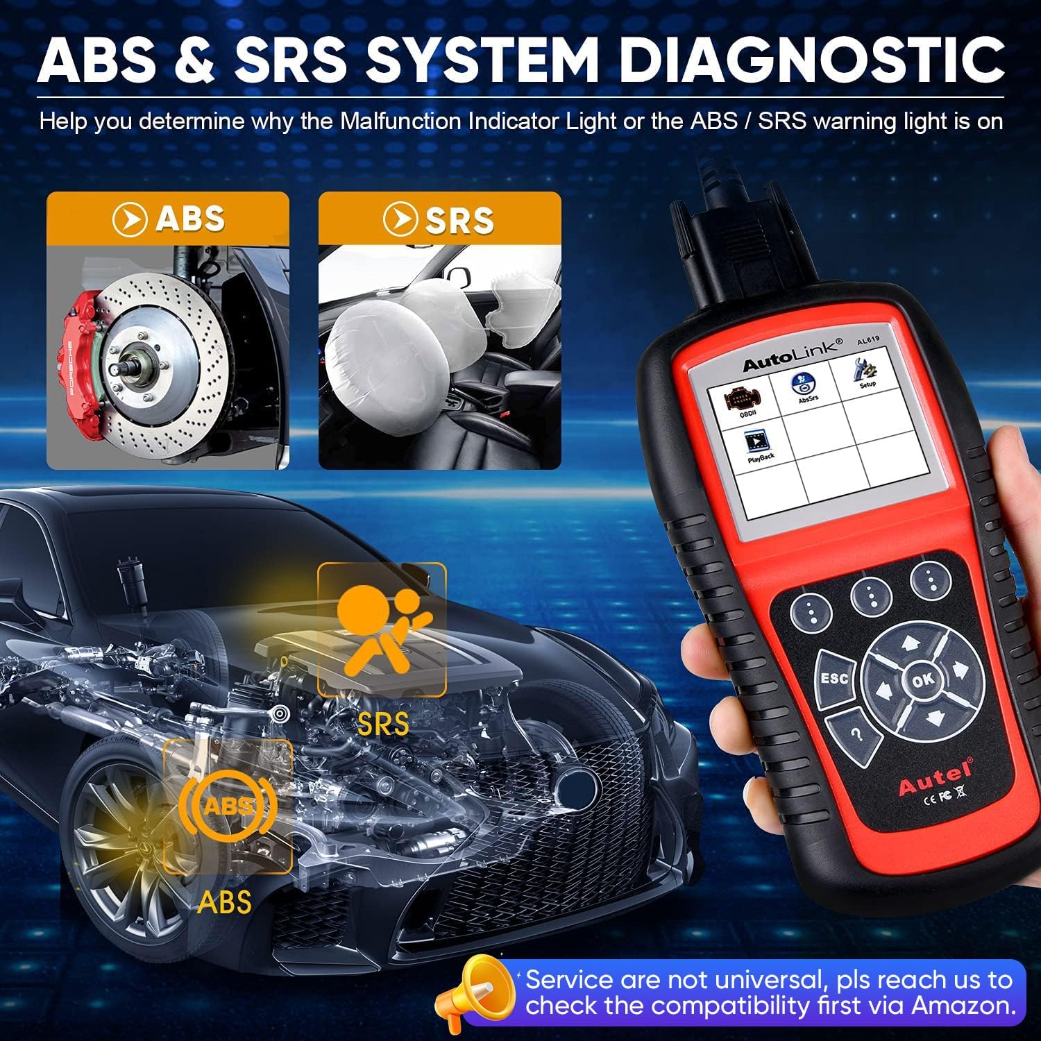 Autel AutoLink AL619 Scanner, 2026 ABS SRS Airbag Warning Light Diagnostic Scan Tool, Up of AL519 ML519 ML619, 10 OBDII Test Modes, DTCs Lookup, Live Data, Turn Off Check Engine Light OBD2 Code Reader