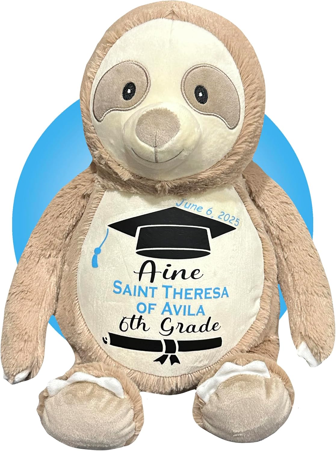 Personalized Graduation Gift - Graduation Stuffed Animal with Name - Add Name, School and Date - High School Graduation Gift for Kids - Preschool and Kindergarten Graduation Gifts - 17" Stuffed Sloth