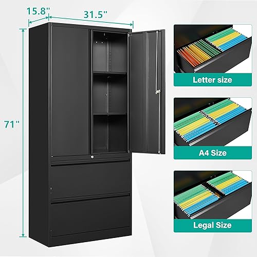 Miniatura 2 de SISESOL Metal Storage Cabinet with Drawers 71 File Cabinets for Home Office Locking Steel Storage Cabinet with Doors and Shelves for Home Office