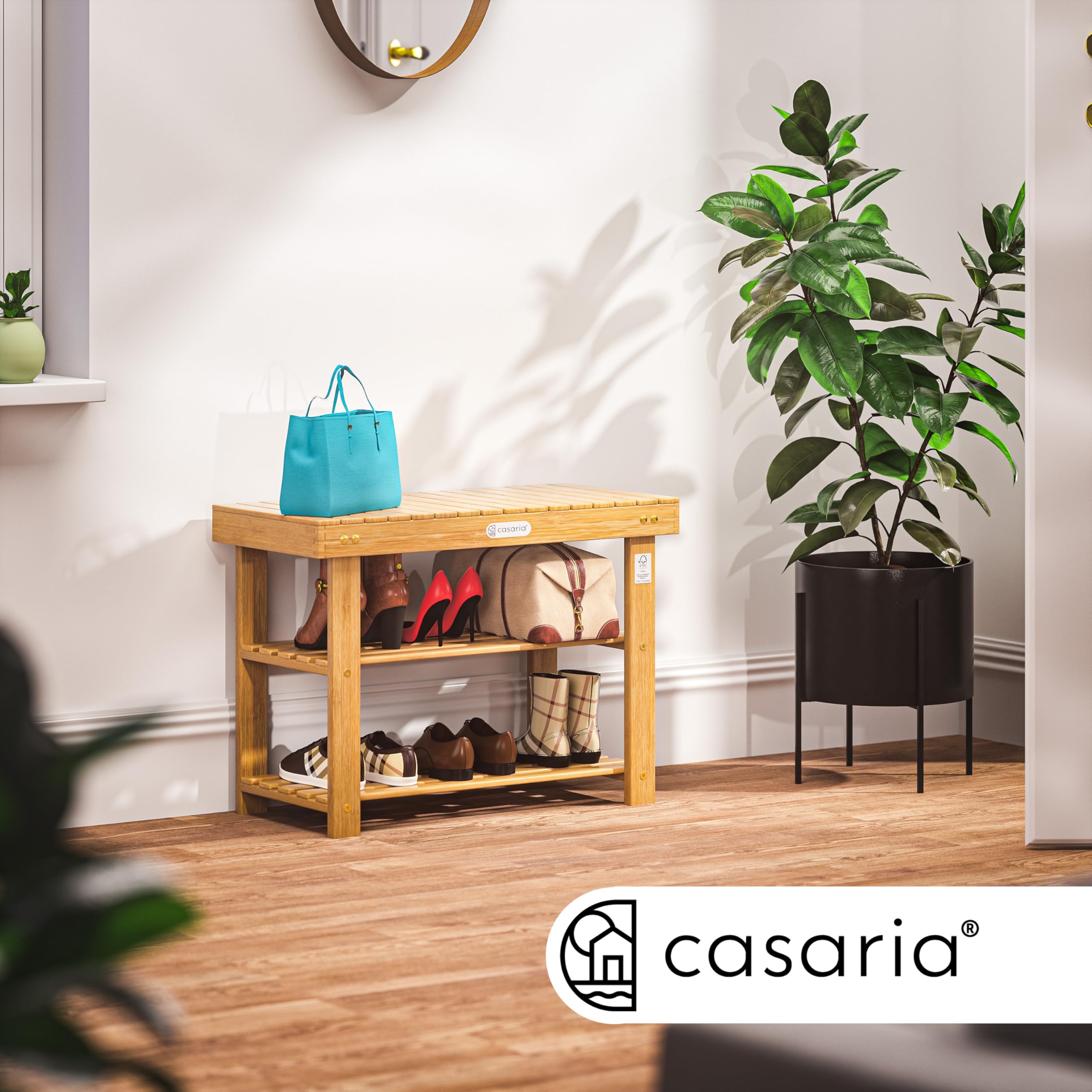 CASARIA® Banco Zapatero Estantería Zapatos 2 Estantes 70x33x46cm 160Kg Certificado FSC® Baño Sala Pasillo Entrada