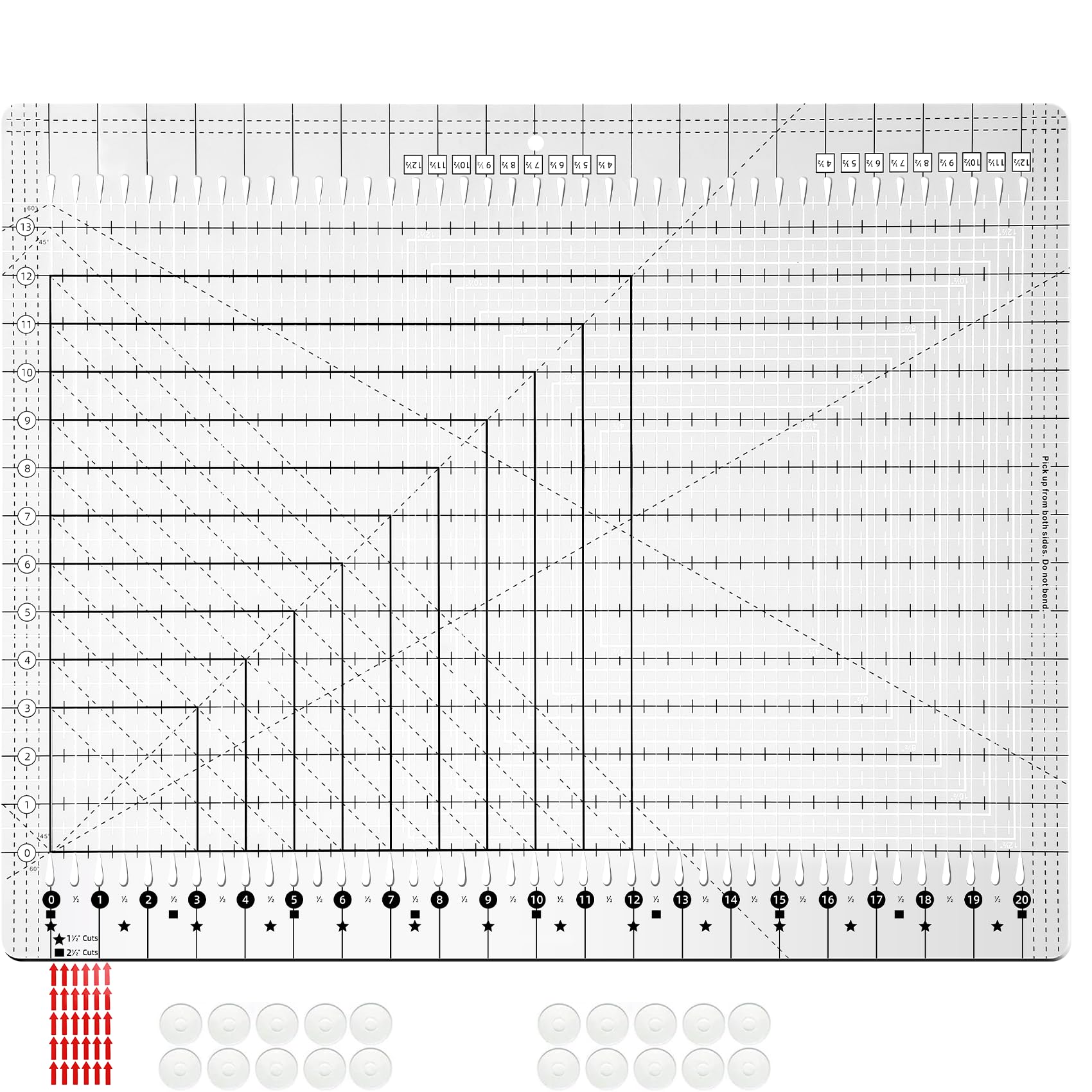 13" x 20" Extra Large Slotted Quilting Ruler, Particularly Precise & Not Easy to Break, Quilting Sewing Supplies for Fabric Strip, Rotary Cutting, Sewing, Patchwork and Crafting-1 Year