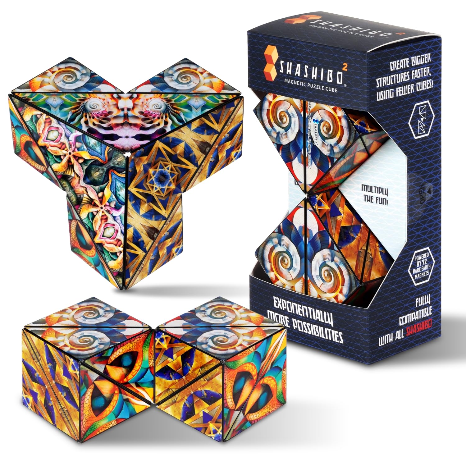 Shashibo Squared Shape Shifting Box – Next Generation XL STEM Puzzle Fidget Toy with Ultra Strong Magnets, Perfect Sensory Gift – Pairs w/All Shashibo