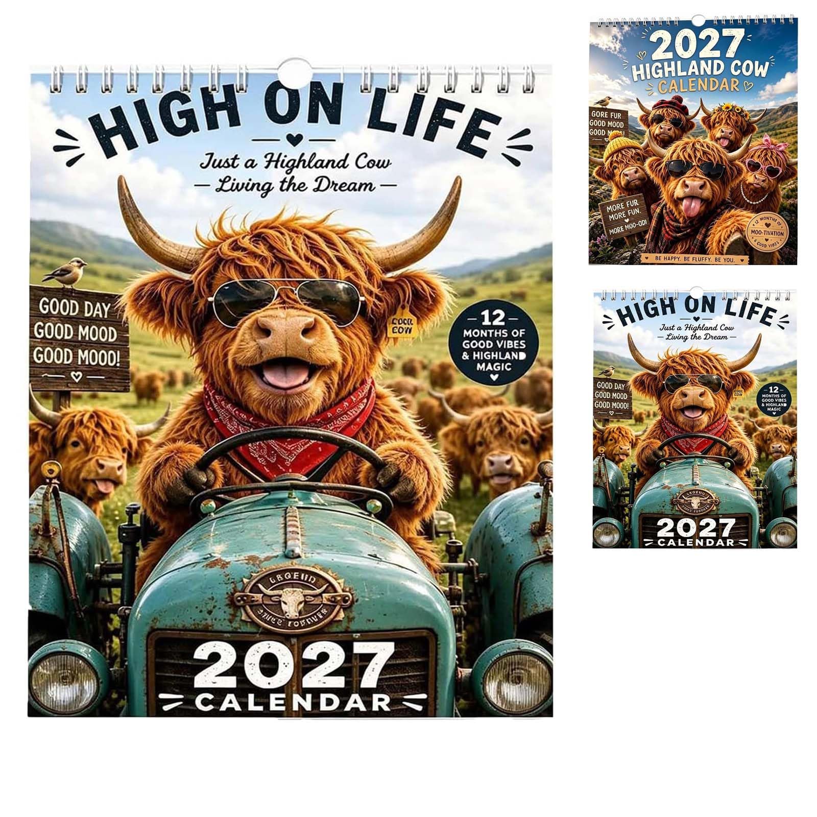 2027 Funny Highland Cow Calendar, A4 Hanging Caendar (1)