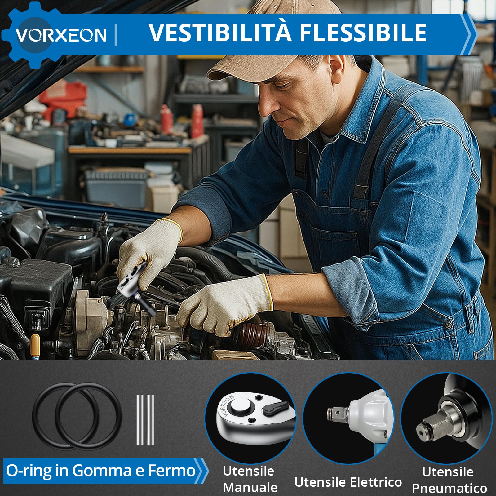 Set di 20PCS Bussole a Impatto da 1/2" in Acciaio S2 Esagonali Metriche da 5-19 mm/Torx T25-T80 con Sistema Anti-Caduta per Meccanici Professionisti e Appassionati di Fai da Te