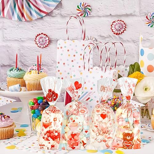 Miniatura 5 de BOEIAC 100 bolsas de regalo de San Valentín, bolsas de celofán de San Valentín, bolsas de regalo de galletas de caramelo de San Valentín con 100