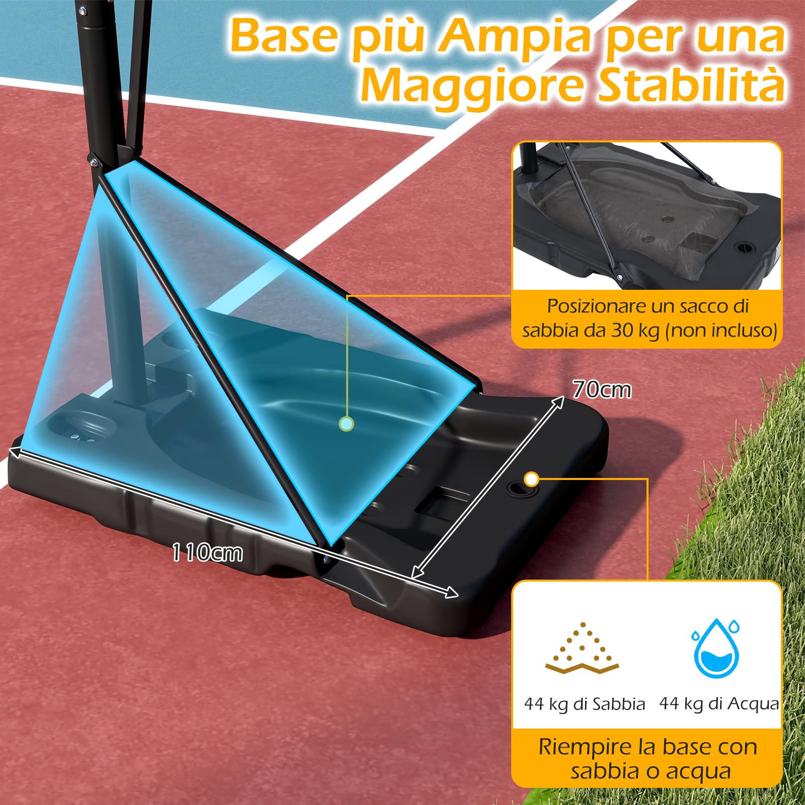 COSTWAY Canestro da Basket per Esterno e Interno, Portatile, Altezza Regolabile 226-361 cm, con Base Riempibile, Tabellone Infrangibile, Ruote, per Principianti, Professionisti, Adulti, Bambini