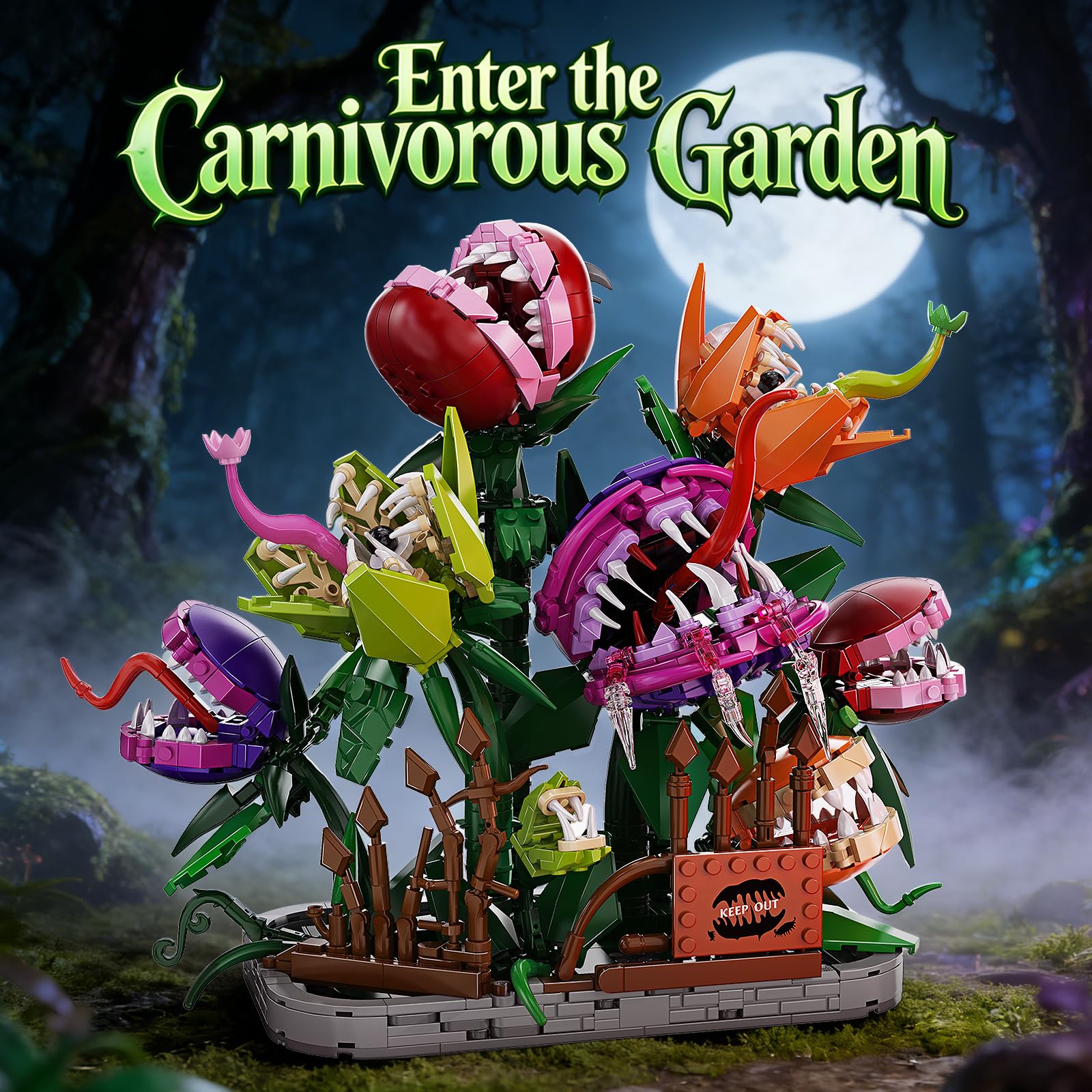 Audrey - Set di 2 blocchi per la costruzione di piante carnivore Piranha, 1266 pezzi, piccolo negozio di orrori, fiori, compatibile con Lego, kit per la costruzione di piante mostri creativi, regalo