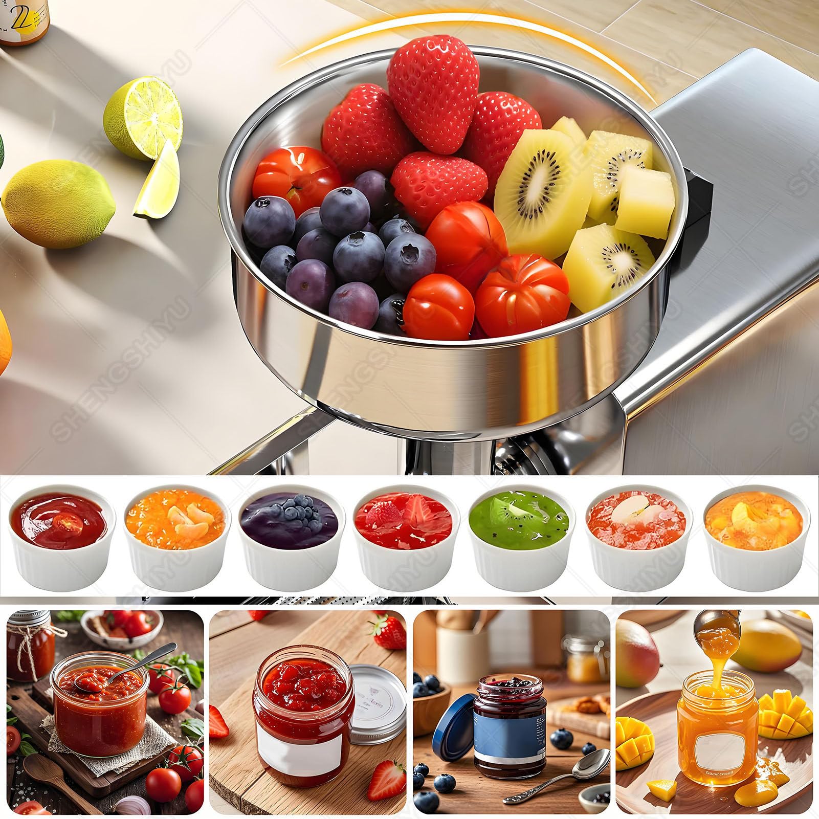 Passapomodoro Elettrico, Pressa Commerciale per Passapomodoro Da 450w | Resa 20‑60kg/H, Pressa per Frutta, Spremipomodoro, Salsa per Fragole, Filtro per Separare Sansa e Polpa di Frutta