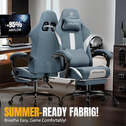 Miniatura 3 de GTPLAYER - Silla de oficina ergonómica con reposapiés y cojín de resorte de bolsillo, silla de escritorio de computadora de respaldo alto con Azul