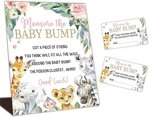 Juego de baby shower - Juego de comida Guess The Baby - Tema de safari floral de acuarela 1 letrero de pie + 25 tarjetas de respuesta + 6 tarjetas