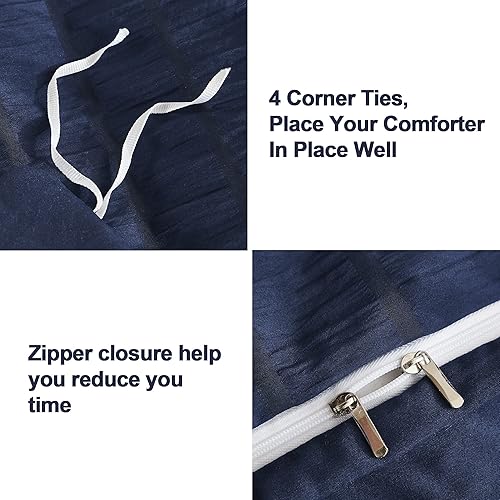 Miniatura 4 de AveLom - Funda de edredón a rayas de mil rayas, 3 piezas, cierre de cremallera, lazos de esquina, suave funda de edredón de microfibra lavada para