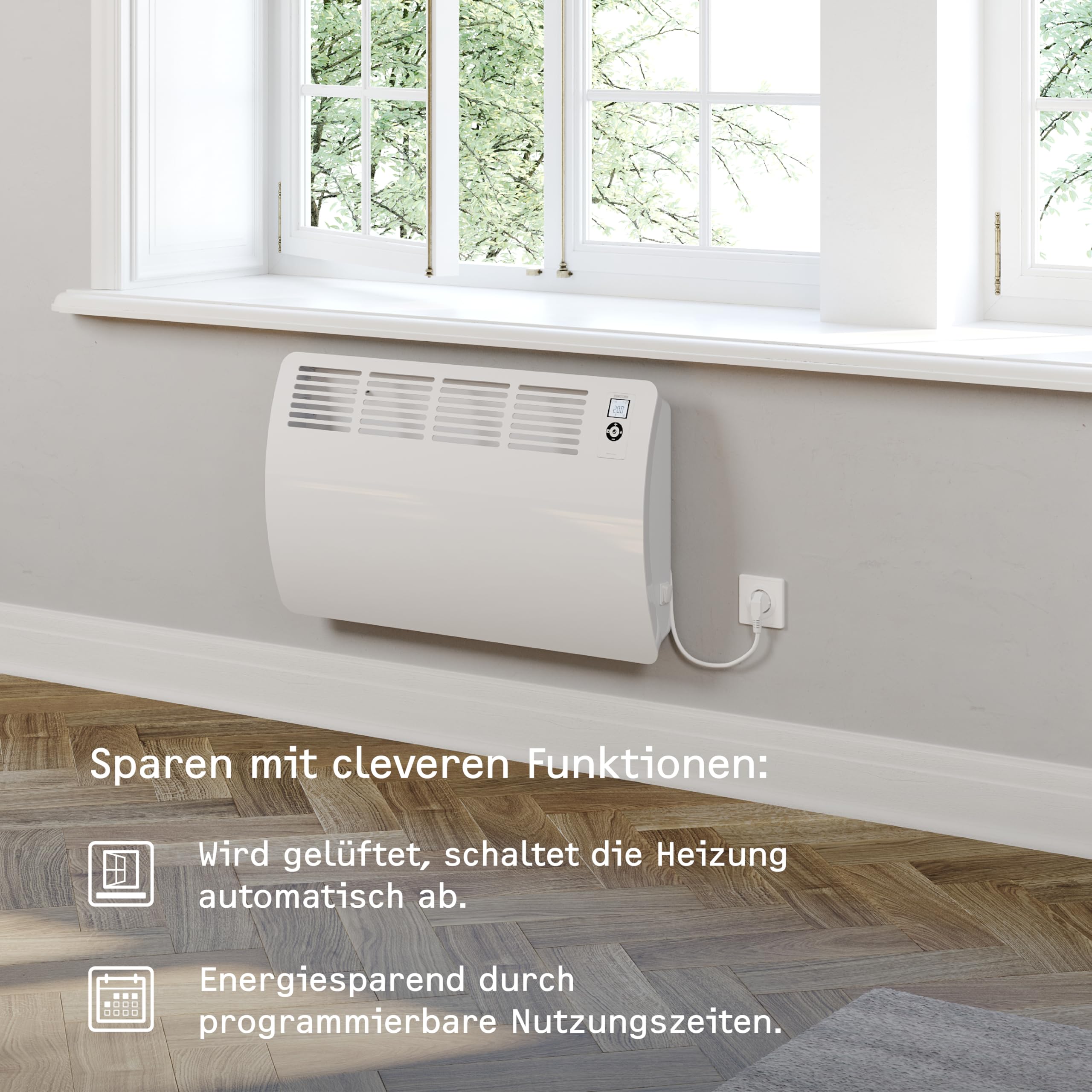 STIEBEL ELTRON Wandkonvektor CON 20 Premium, 2 kW für ca. 25 m², VDE geprüft, LC-Display, Wochentimer, 120 Min. Kurzzeittimer, Silent Mode, Elektroheizung energiesparend, 237833, Weiß