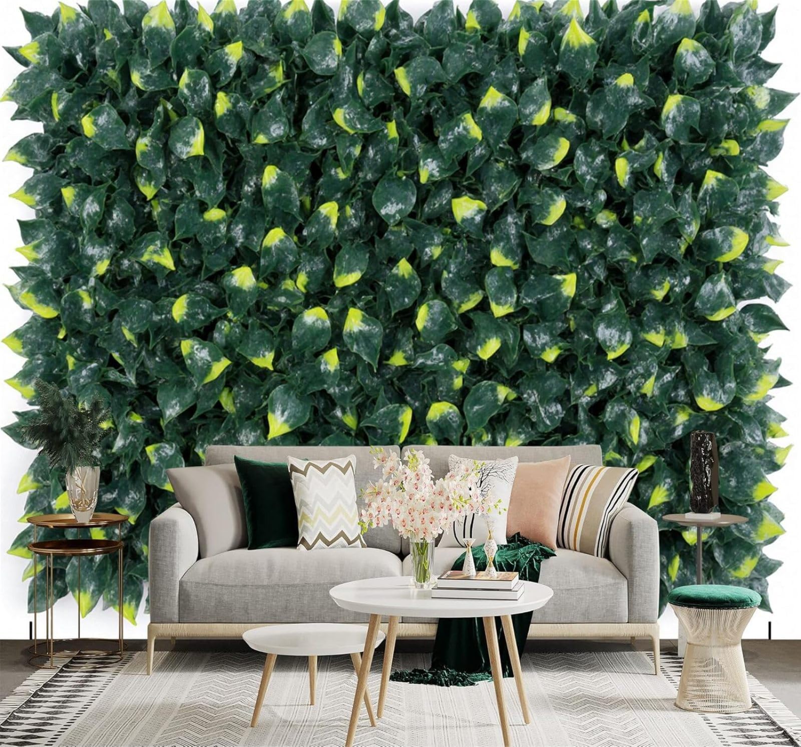 Xlming 350Cm×256Cm(B×H) Fresh Minimalist Tropical Vegetation Green Leaves Natural Textures 3D Wallpaper Silky Texture Home Study Office Grey Dining Room Sofa Bedroom Living Room Tv Backdrop-350Cm×256Cm