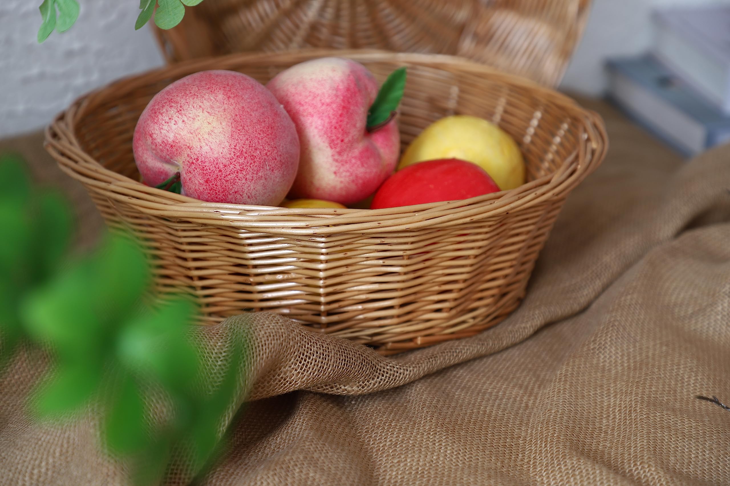 Cesta de mimbre tejida para pan, cesta redonda apilable de ratán natural, cesta de mesa para alimentos, frutas y verduras (redonda, 2 piezas)
