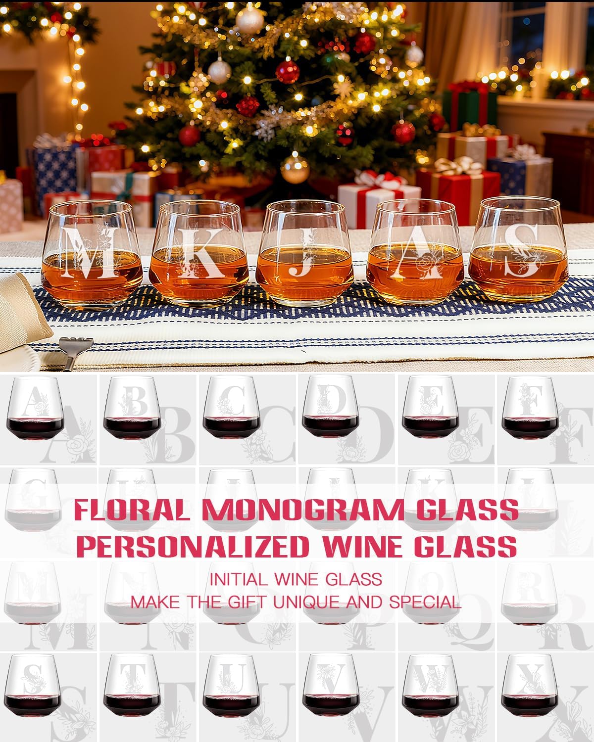 Physkoa Personalized Stemless Wine Glass — Customized A–Z Initial, Etched & Dishwasher Safe | Birthday Wine Gift for Her, Mom, Friend, Wife, Sister | Valentine’s Day Monogrammed Gift(A) - Image 6