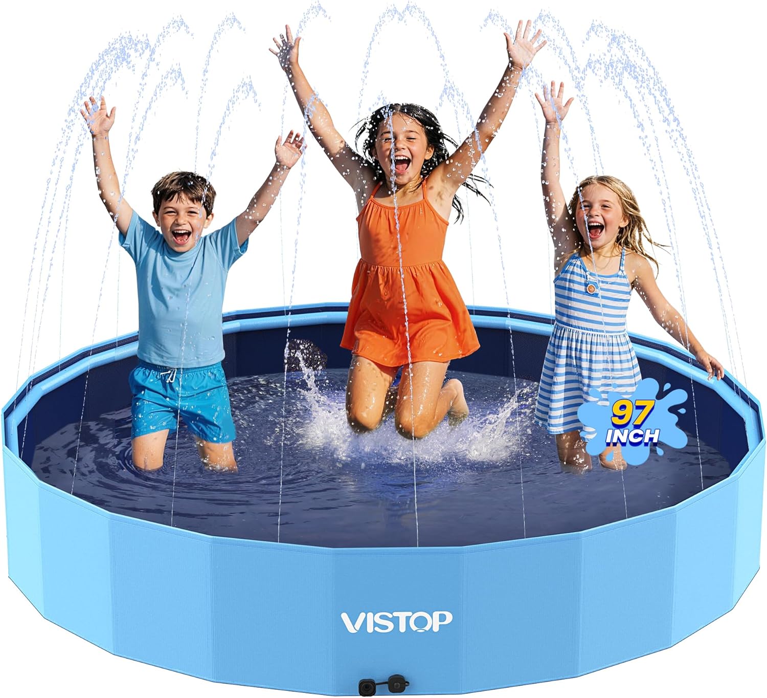 VISTOP Medium Foldable Dog Pool, Hard Plastic Shell Portable Swimming Pool for Dogs Cats and Kids Pet Puppy Bathing Tub Collapsible Kiddie Pool (97 inch)