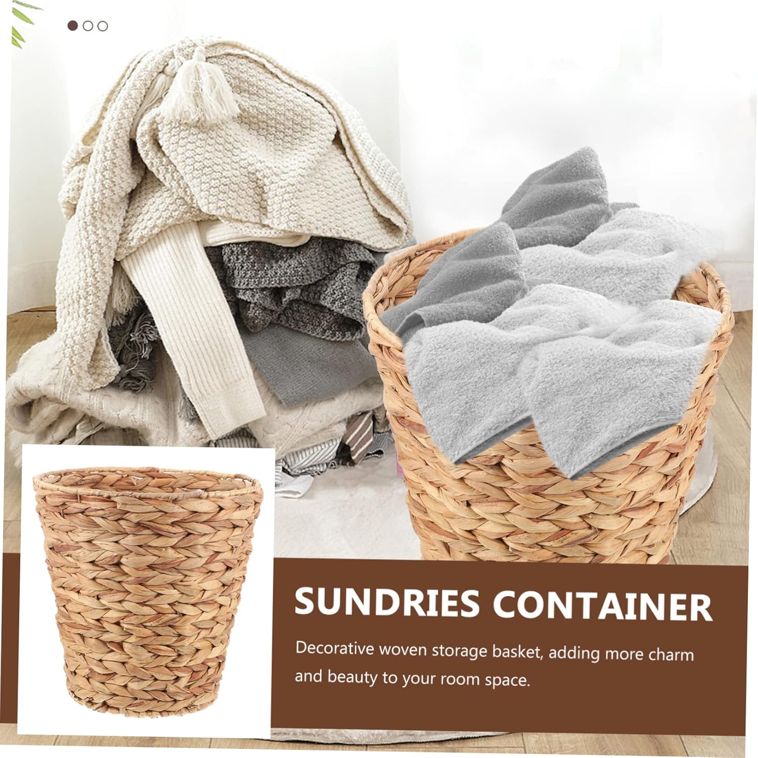 Hand Woven Storage Basket for Home Organization Multi-Purpose Woven Basket Sturdy Rope Material for Living Room Bedroom and Bathroom Decorative Tabletop Storage