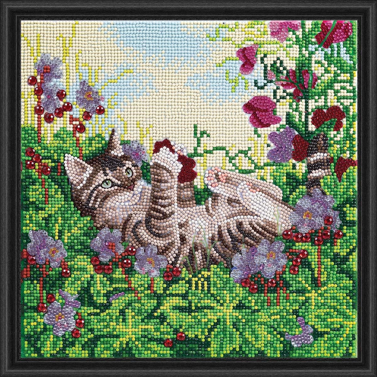 Crystal Art Medium Framed Kit (11.8in x 11.8in) - Playful Cat - Diamond Painting Kit for Ages 8 and Up