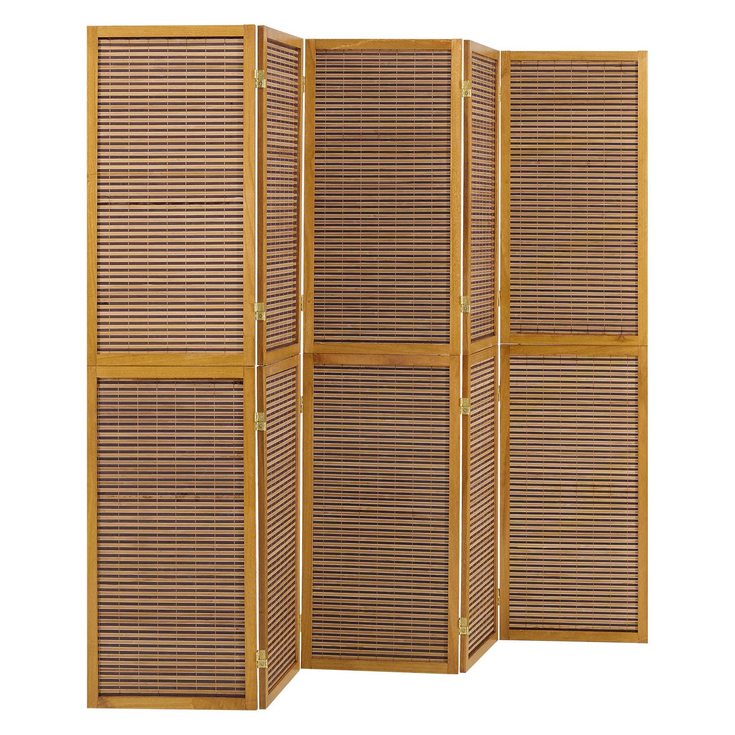 5 pan diviseur de pièce écran Pliant - diviseur de Shoji Bois avec du Bambou en Brun Clair