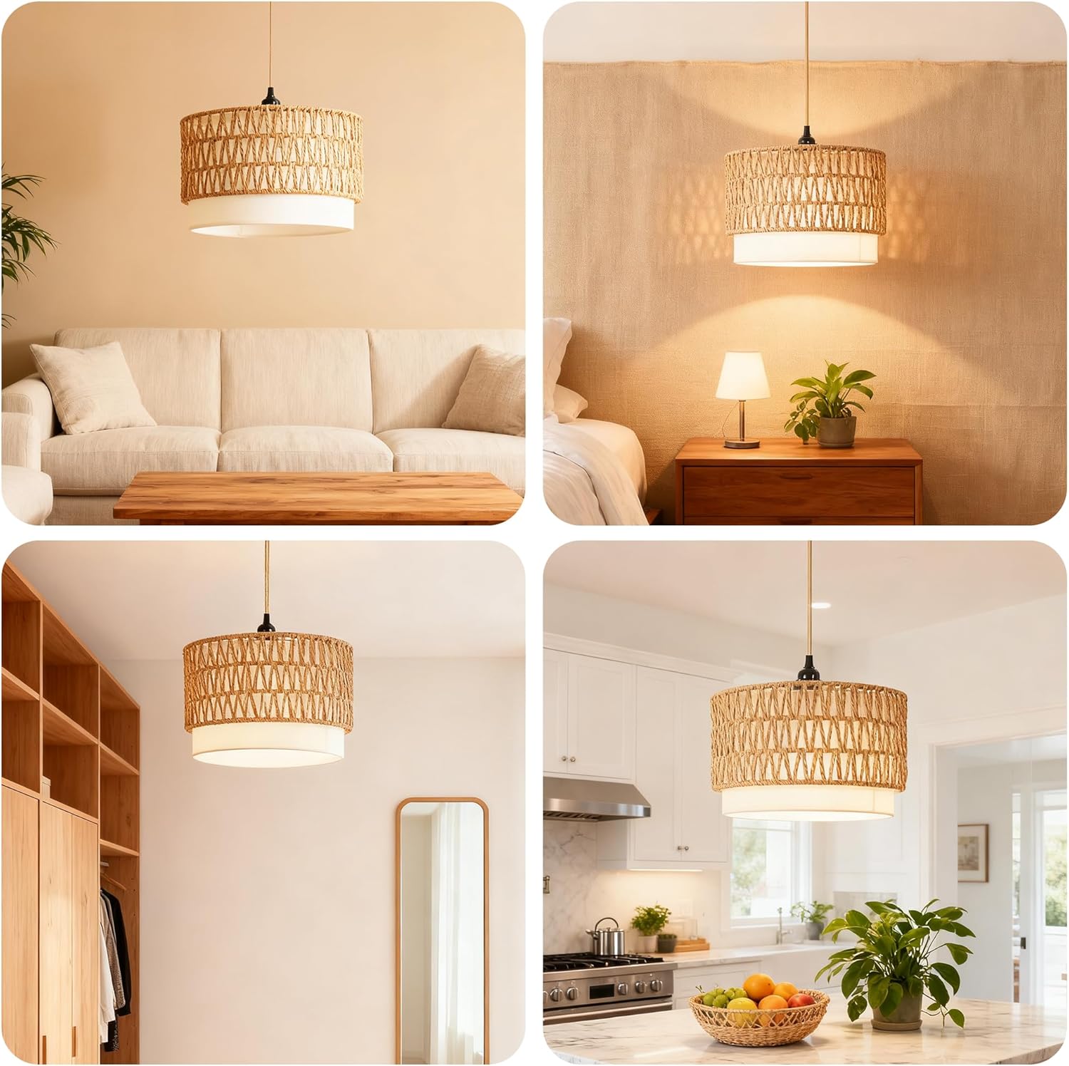 Plug in Hanging Lamp with RGB Smart Bulb Plug-in Cord Pendant Light with 15ft Cord Fixture Pendant Lights for Bedroom Kitchen Living Room Dining Room