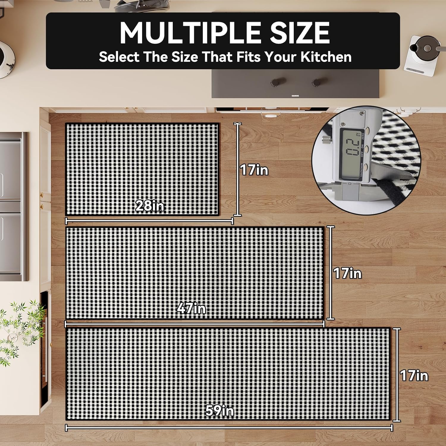 YDKGL Kitchen Mats for Floor, Super Absorbent Kitchen Rugs Non Slip Washable, Rubber Backing Soft Chenille Braided Kitchen Runner Rug Standing Mat Sink Mat, Easy to Clean, Black 17"x30" 17"x30" A- Black ( Rubber Backed)