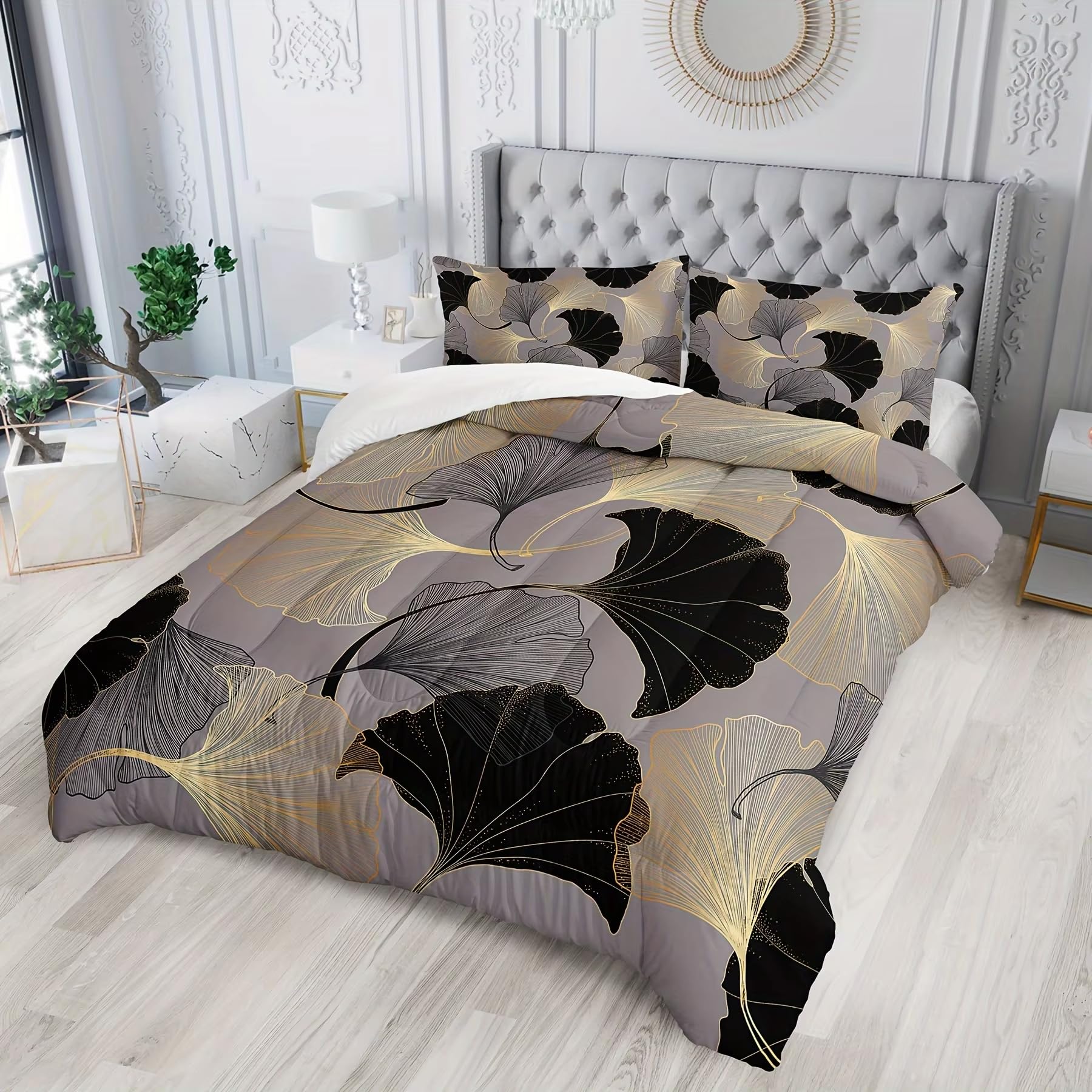 Parure de lit Ginkgo Biloba housse de couette 180x210 pour lit simple et double avec zip