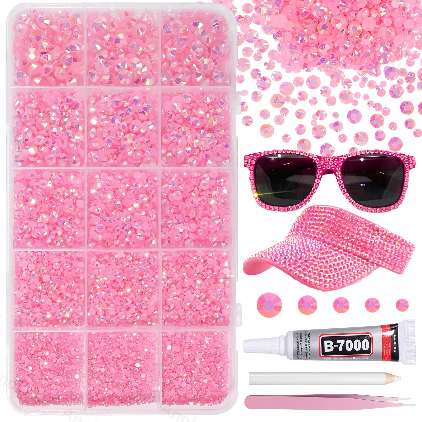 Photo 1 of 12000Pcs Pink Gems Rhinestones for Bedazzling Kit, 2/3/4/5/6mm Mix Sizes Jelly Bedazzling Resin Gems, Pink Bedazzling for Crafting, Flatback Resin Rhinestones for Craft DIY Face Makeup