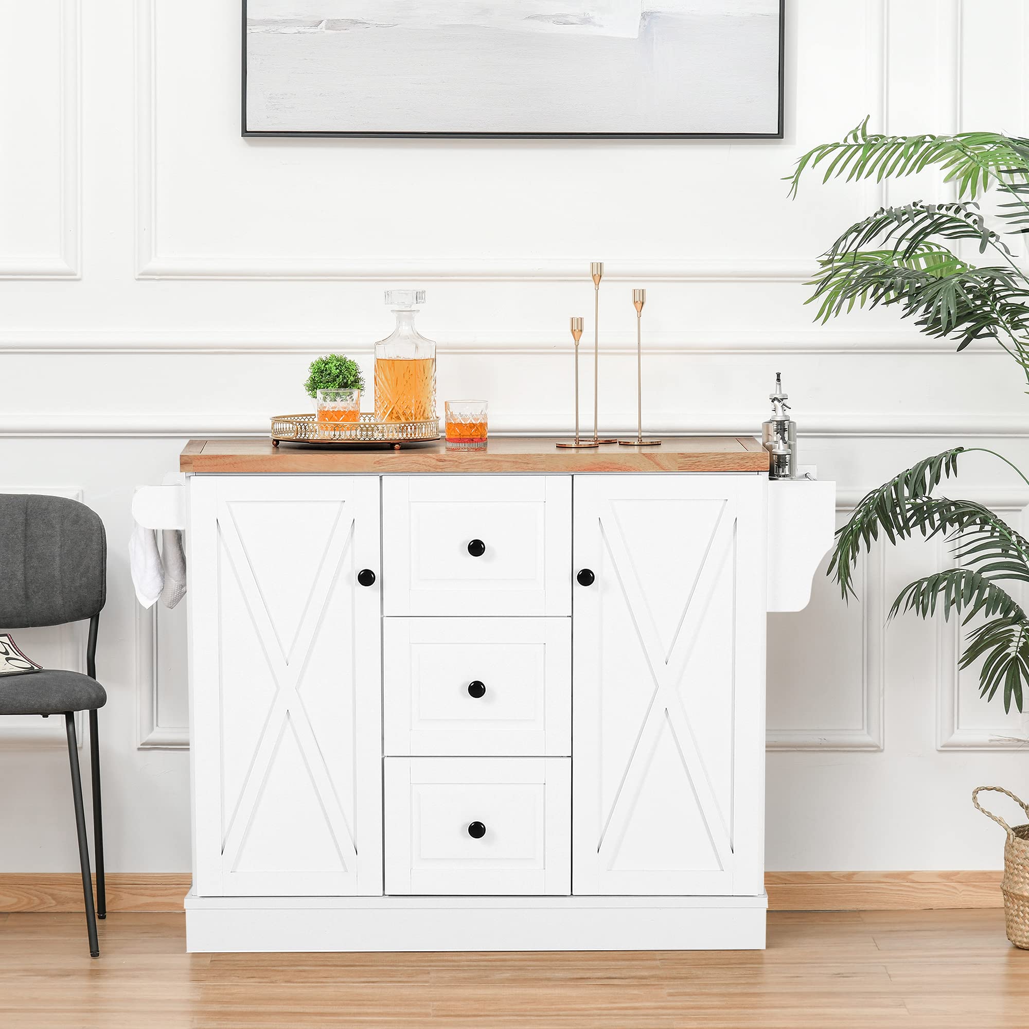 Buy Farmhouse Mobile Kitchen Island Utility Cart on Wheels with